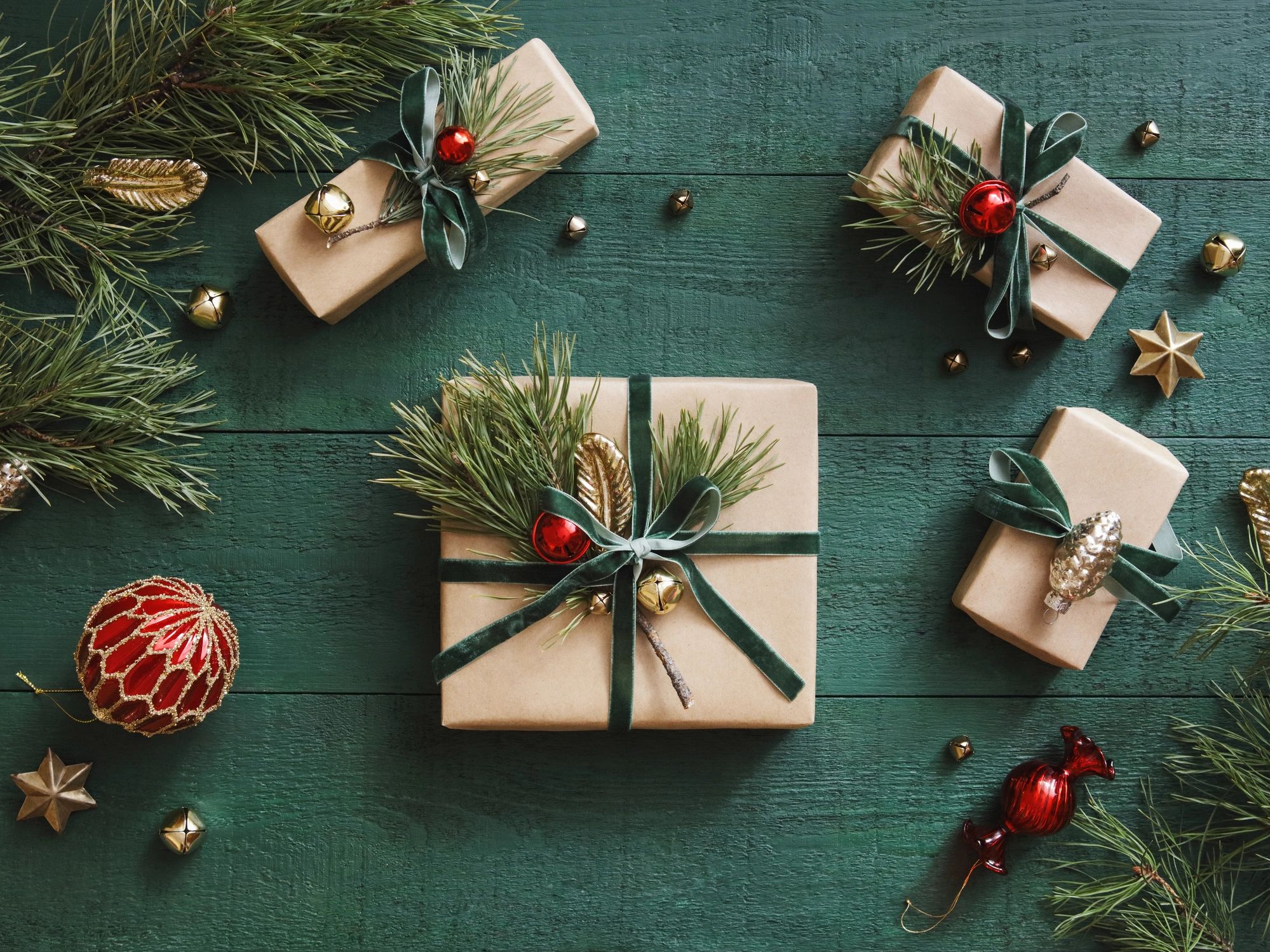 Gift box styled flat lay