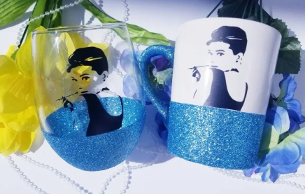 Audrey Hepburn glass, Breakfast at Tiffany's, Audrey Hepburn mug, Diva wine glass and mug, best friend gift, birthday gift for her - Image 5
