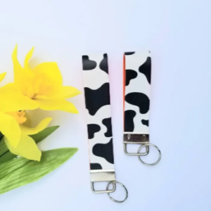 Cow print key fob, cow print wristlet, faux leather mini key fob, Personalized Key Fob, Mini Key Fob, Housewarming gift, teen gifts