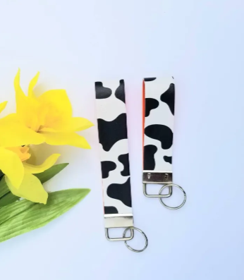 Cow print key fob, cow print wristlet, faux leather mini key fob, Personalized Key Fob, Mini Key Fob, Housewarming gift, teen gifts