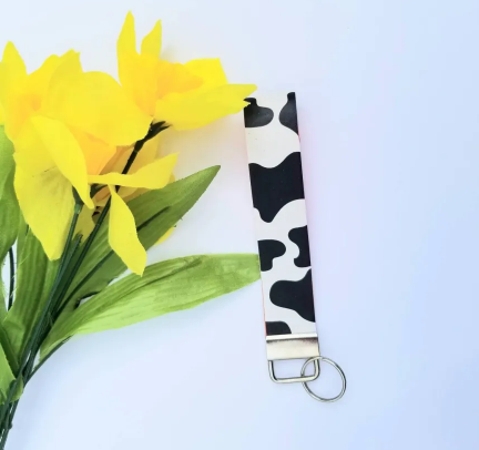 Cow print key fob, cow print wristlet, faux leather mini key fob, Personalized Key Fob, Mini Key Fob, Housewarming gift, teen gifts - Image 3