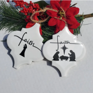 Faith ornament, nativity ornament, Nativity Scene, Baby Jesus ornament, Holy Night Christmas ornament, white porcelain ornament
