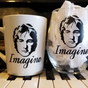 John Lennon Imagine drinkware, Imagine glass, imagine mug, Beatles glass