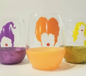 Hocus Pocus glass SET, sisters glasses singles, Halloween themed, hocus Pocus stemless, movie theme glass, I smell children, Movie glasses
