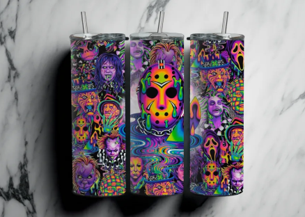 Psychedelic Horror Tumblers, Trippy Tumblers, Horror Movie Tumblers: Group A : UV Color Change Option LIMITED