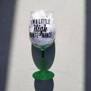 420 glass, weed glass, Mary Jane glass, themed wine glass, glitter wine glass, smoke wine glass, Cannabis glass, pot head